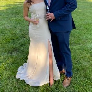 Azazie light sand colored dress